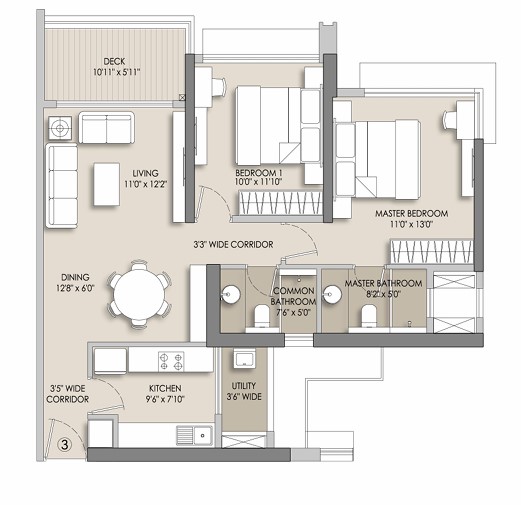 2 BHK floor plan