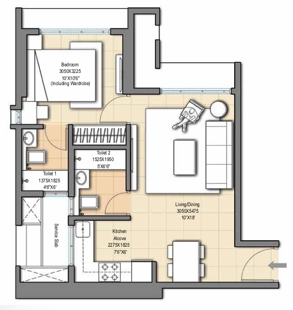 1 BHK floor plan
