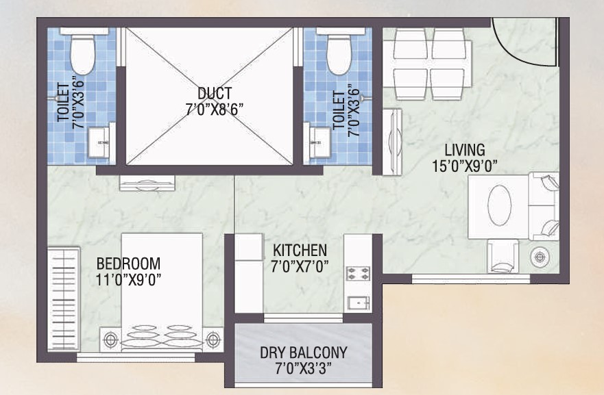 1 BHK floor plan