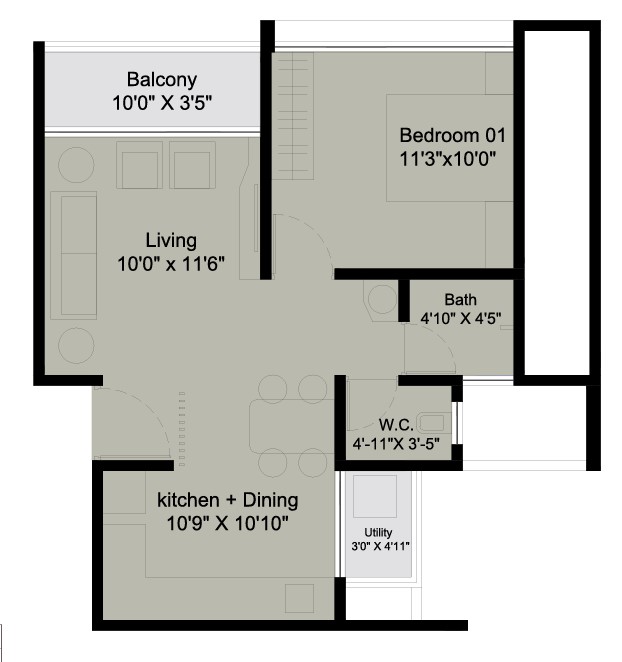 1 BHK floor plan