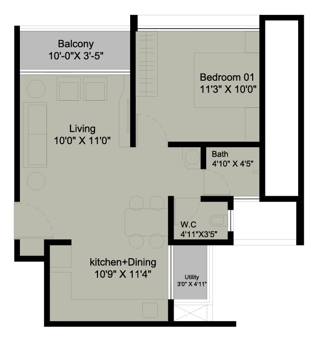 1 BHK floor plan