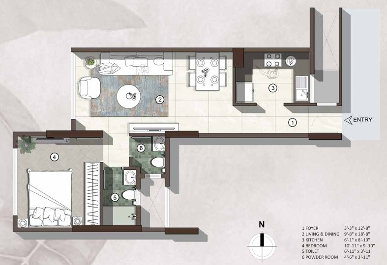 1 BHK floor plan