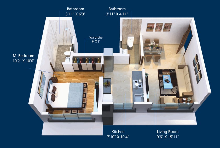 1 BHK floor plan