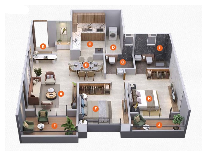 2 BHK floor plan