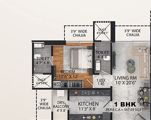 1 BHK floor plan