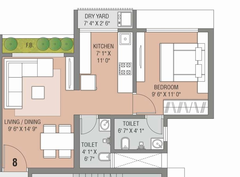 1 BHK floor plan
