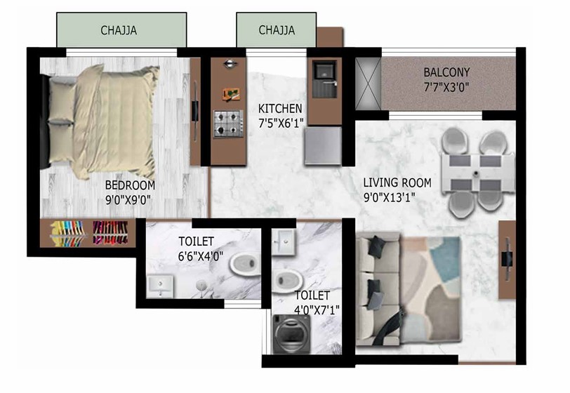 1 BHK floor plan