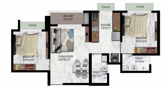 1 BHK floor plan
