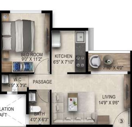 1 BHK floor plan