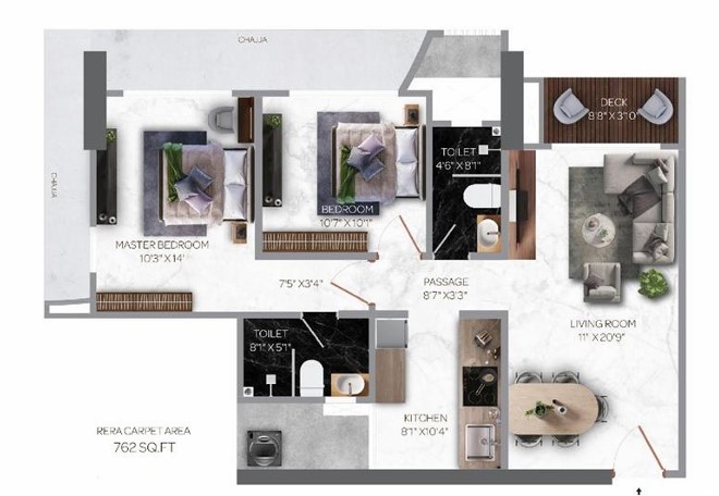 2 BHK floor plan