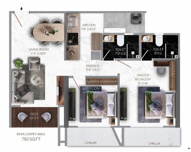 2 BHK floor plan