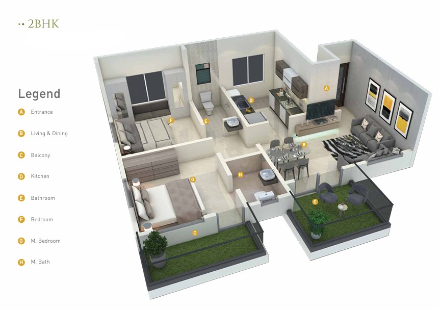 2 BHK floor plan