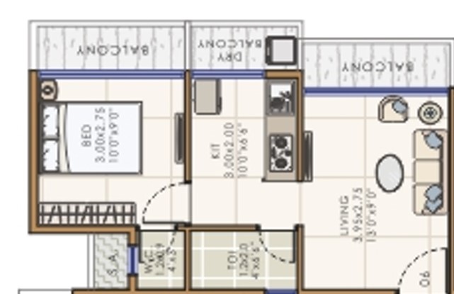 1 BHK floor plan