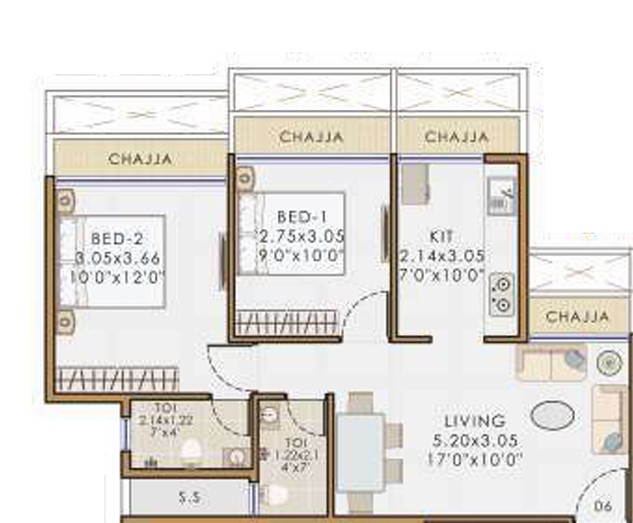 2 BHK floor plan