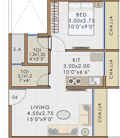 1 BHK floor plan