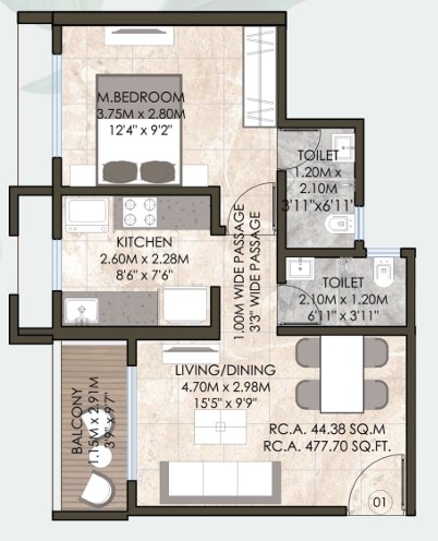 1 BHK floor plan