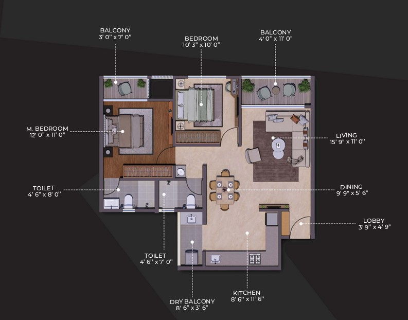 2 BHK floor plan