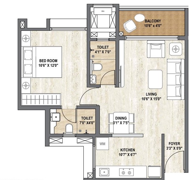 1 BHK floor plan