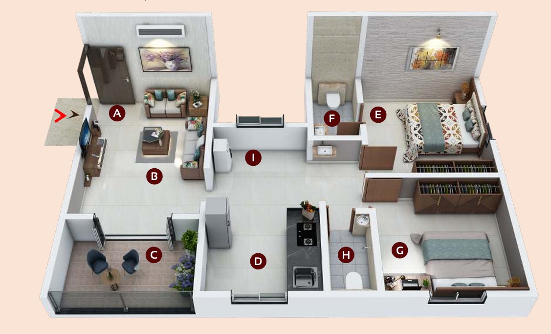 2 BHK floor plan