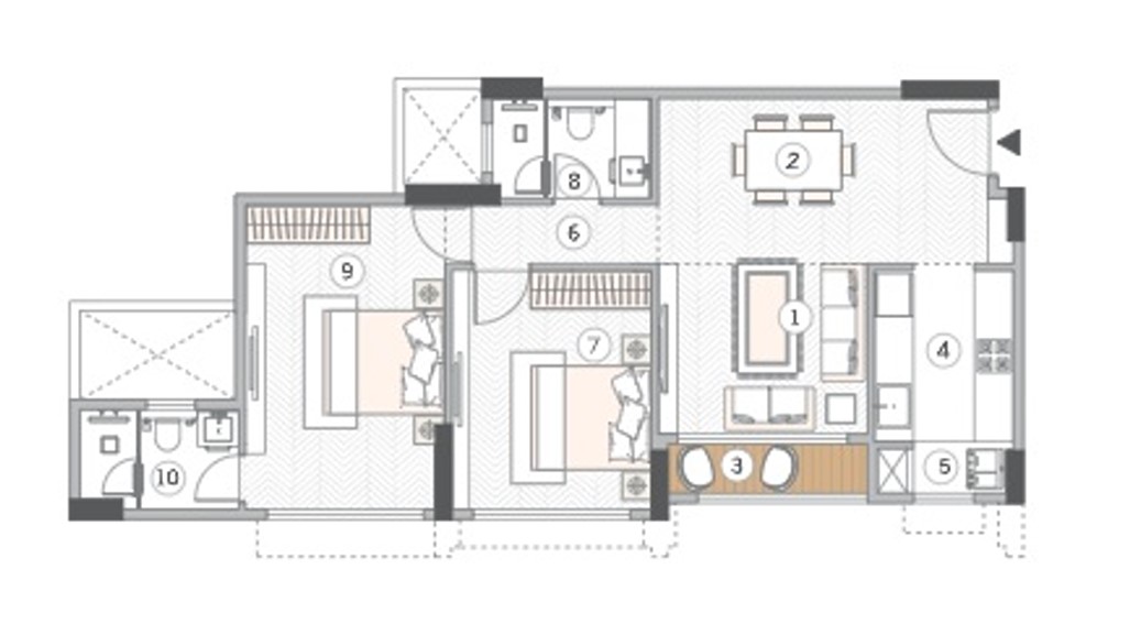 2 BHK floor plan