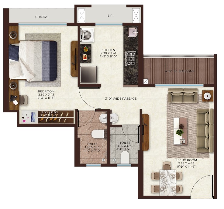 1 BHK floor plan