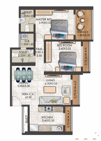 2 BHK floor plan
