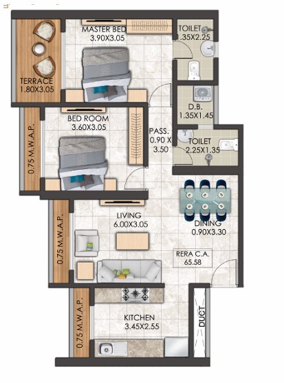 2 BHK floor plan