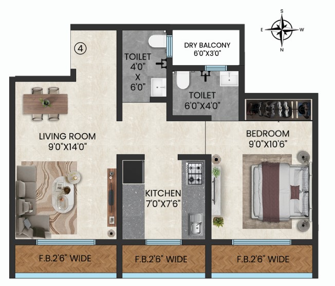1 BHK floor plan