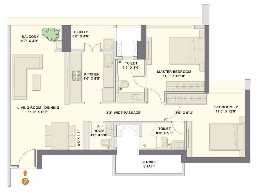 2 BHK floor plan