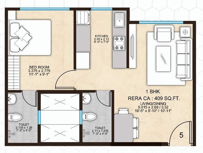 1 BHK floor plan