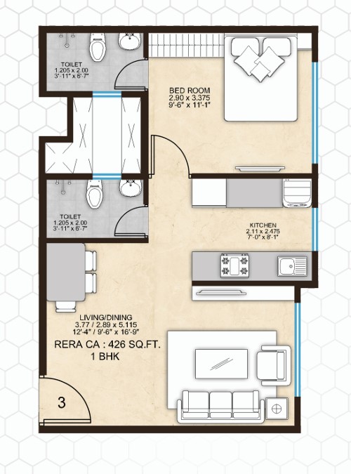 1 BHK floor plan