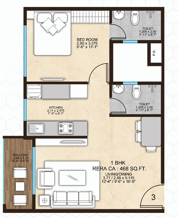 1 BHK floor plan