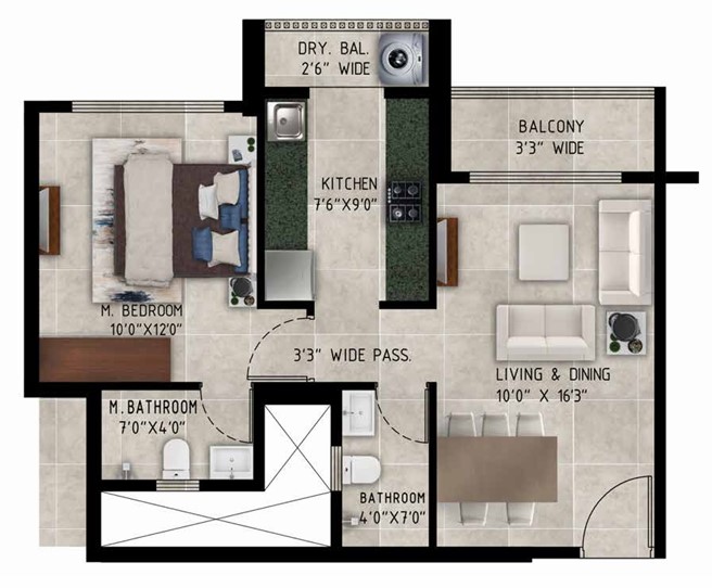 1 BHK floor plan