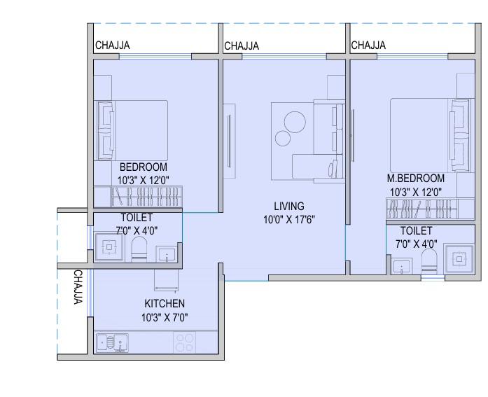 2 BHK floor plan