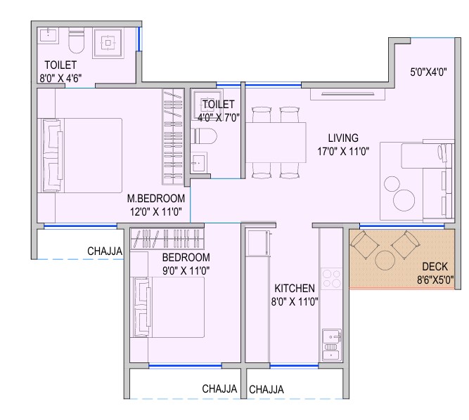 2 BHK floor plan