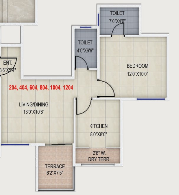1 BHK floor plan