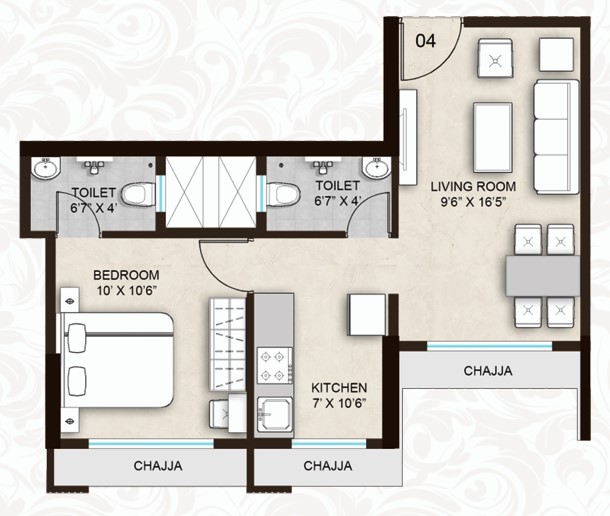1 BHK floor plan