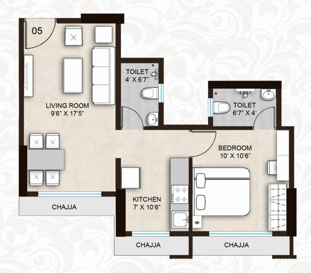 1 BHK floor plan