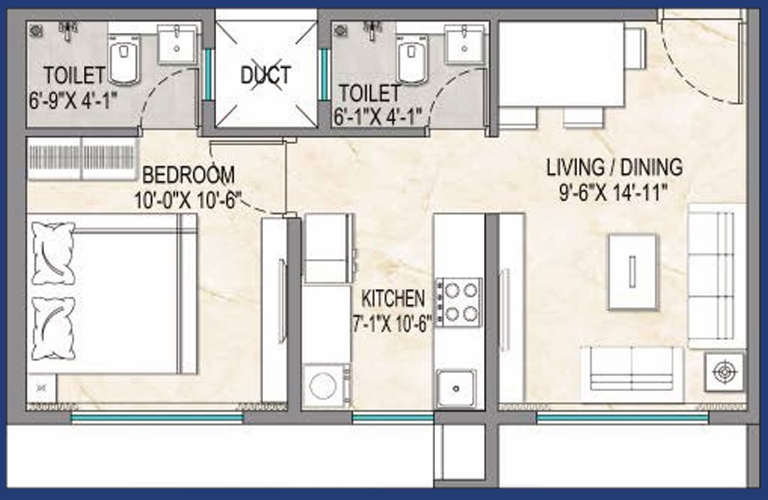 1 BHK floor plan