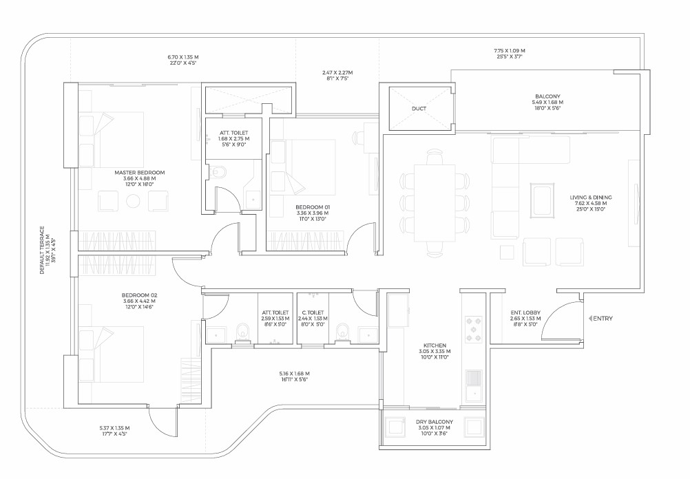 3 BHK floor plan