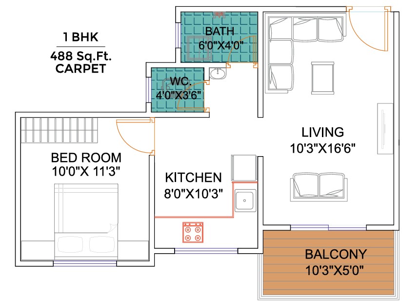 1 BHK floor plan