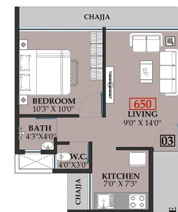 1 BHK floor plan