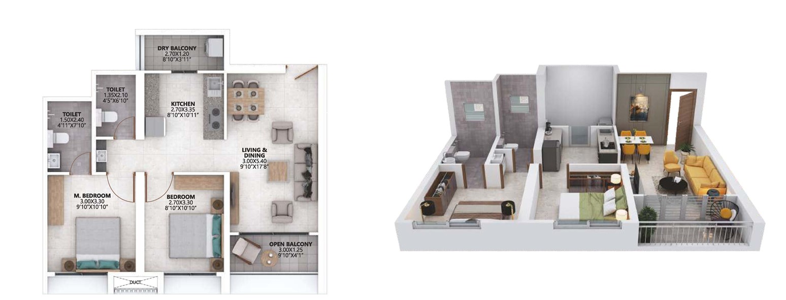 2 BHK floor plan