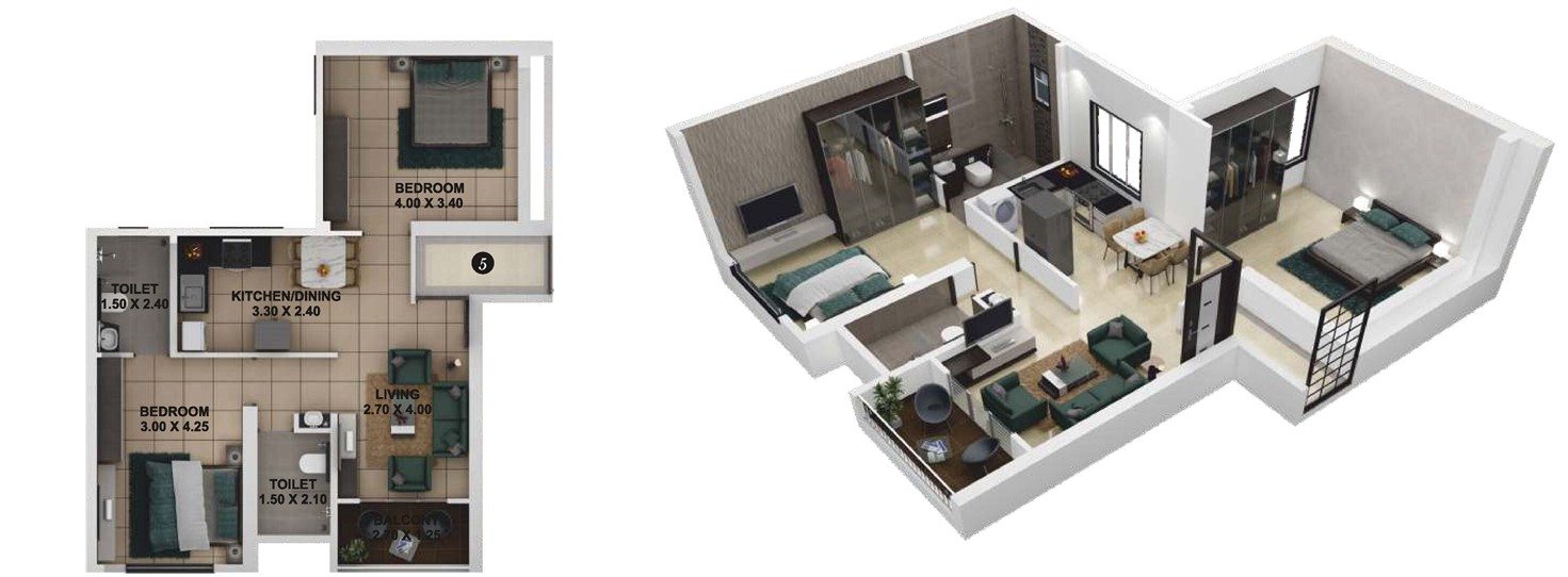 2 BHK floor plan