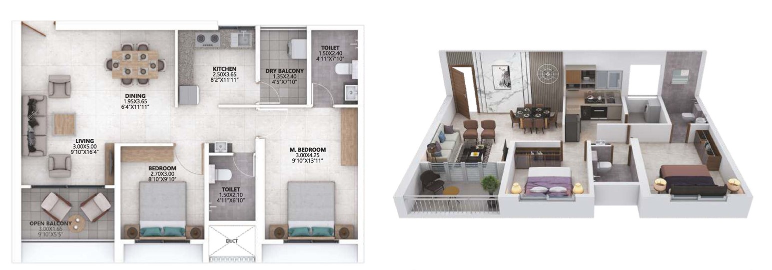 2 BHK floor plan