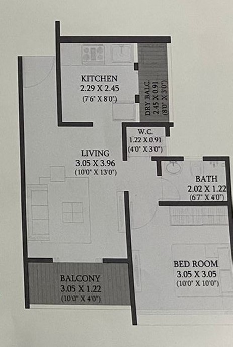 1 BHK floor plan