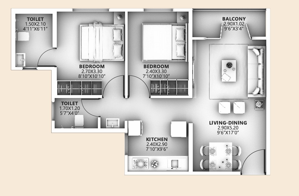 2 BHK floor plan