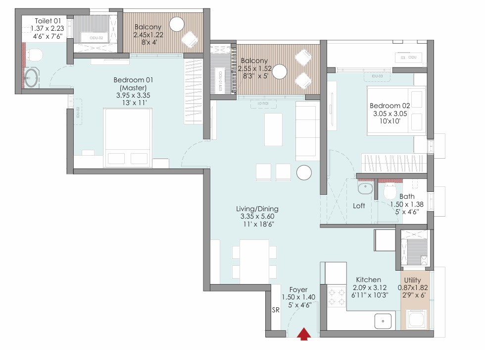 2 BHK floor plan