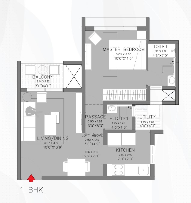 1 BHK floor plan