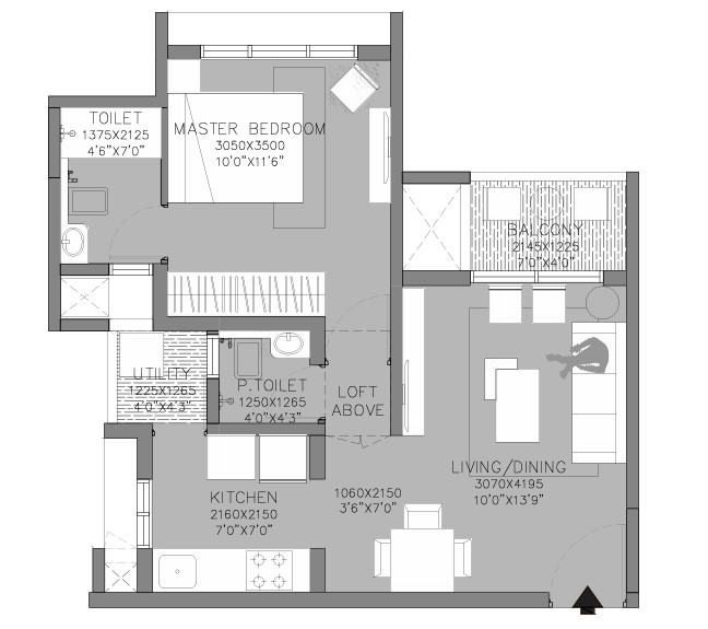 1 BHK floor plan